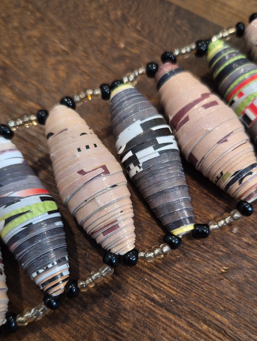 Handcrafted Paper Beaded Statement Bracelet, Button Closure, Botswana - Picture 7 of 11